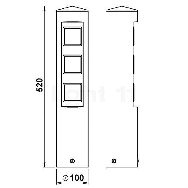 Albert Leuchten 2102, pilar de toma de corriente plateado - 692102 , artículo en fin de serie - alzado con dimensiones