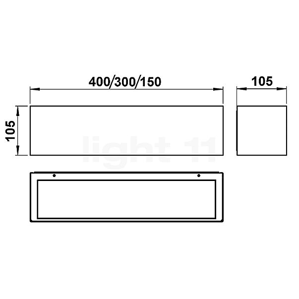 Albert Leuchten 6963 Applique LED rectangulaire acier inoxydable, 15 cm - 696364 , fin de série - vue en coupe