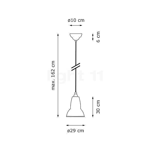 Anglepoise Original 1227 Maxi Suspension noir/câble noir - vue en coupe