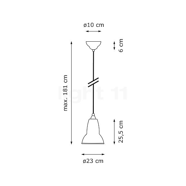 Anglepoise Original 1227 Midi Lampada a sospensione nero/cavo nero - vista in sezione