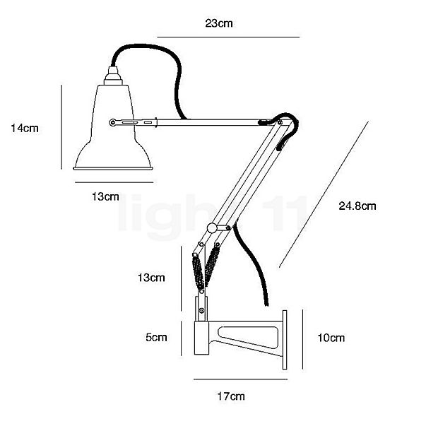 Anglepoise Original 1227 Mini Applique avec Support mural noir - vue en coupe