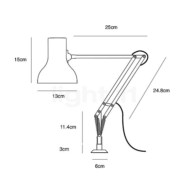 Anglepoise Type 75 Mini Lampe de bureau avec support à visser alpine white - vue en coupe