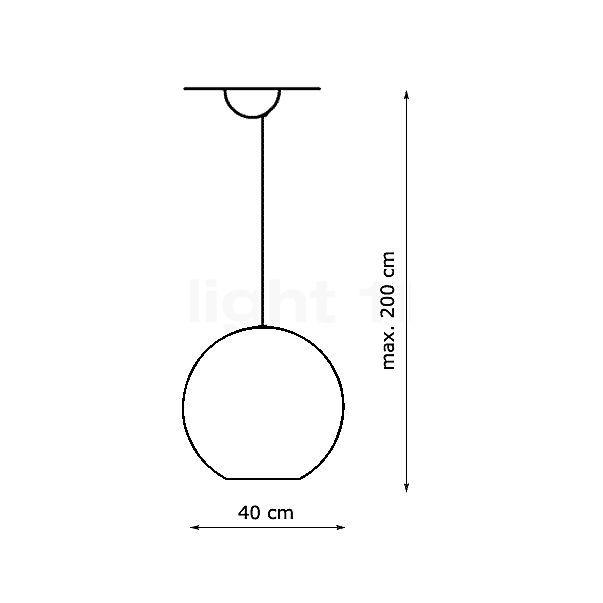 Artemide Aggregato, lámpara de suspensión opalino - pantalla esfera - grande - alzado con dimensiones