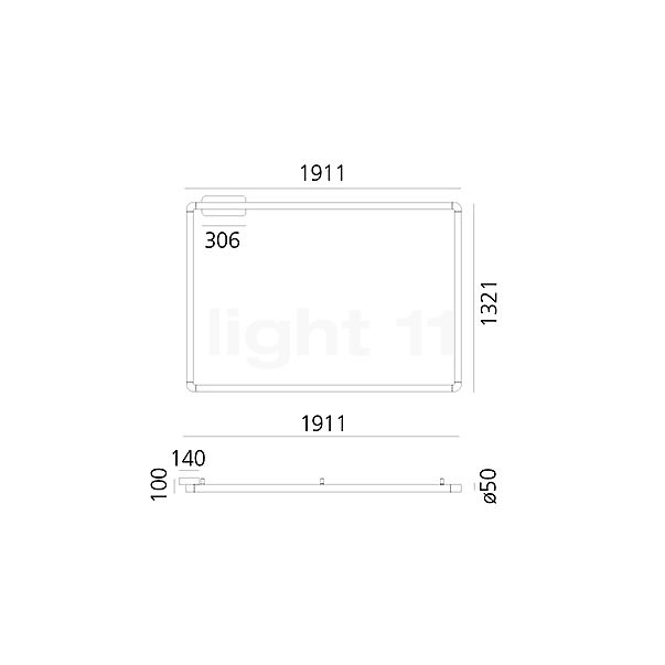 Artemide Alphabet of Light, lámpara de techo/pared LED rectangular 120 x 180 cm - Artemide App - alzado con dimensiones