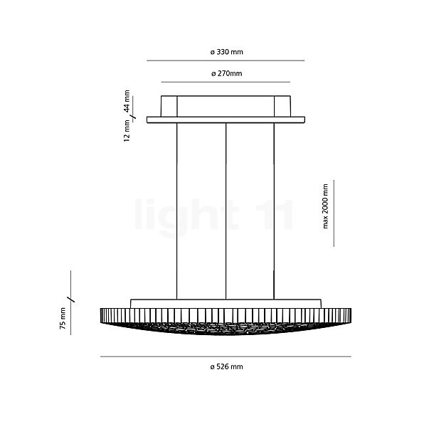 Artemide Calipso, lámpara de suspensión LED 2.700 K - regulable - alzado con dimensiones