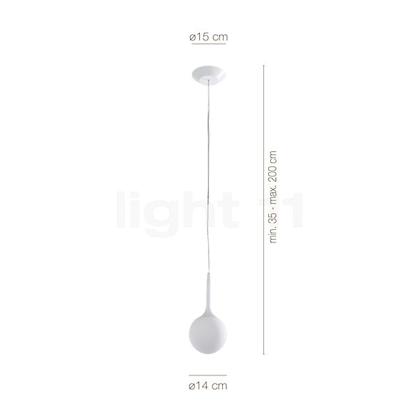 Measurements of the Artemide Castore Pendant Light ø14 cm in detail: height, width, depth and diameter of the individual parts.