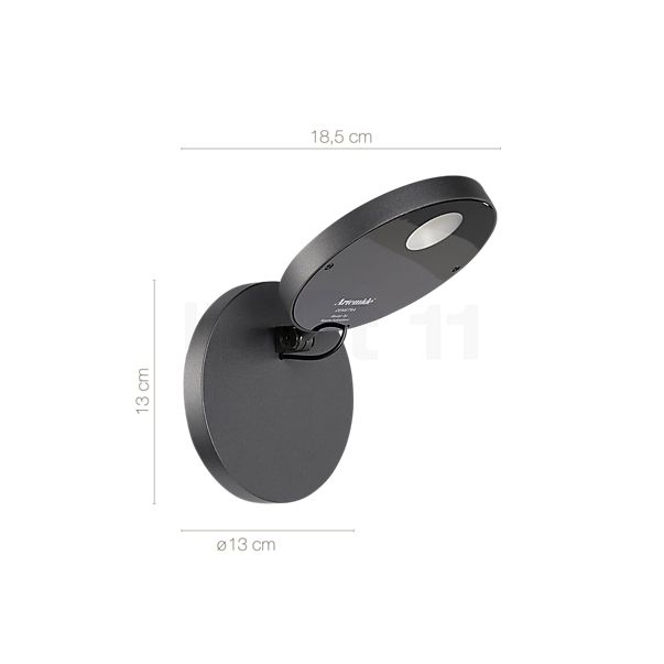 Measurements of the Artemide Demetra Faretto LED anthracite grey - 3,000 K - with switch in detail: height, width, depth and diameter of the individual parts.