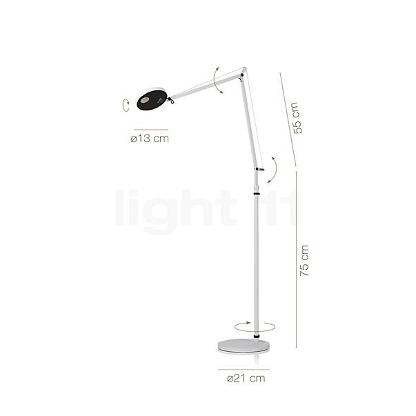 Measurements of the Artemide Demetra Lettura white - 3,000 K in detail: height, width, depth and diameter of the individual parts.