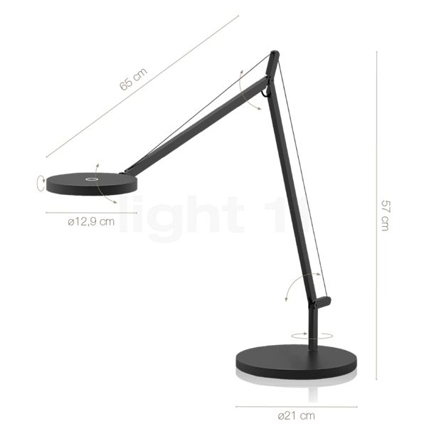 Measurements of the Artemide Demetra anthracite grey - 3,000 K - with base - with präsenzsensor in detail: height, width, depth and diameter of the individual parts.
