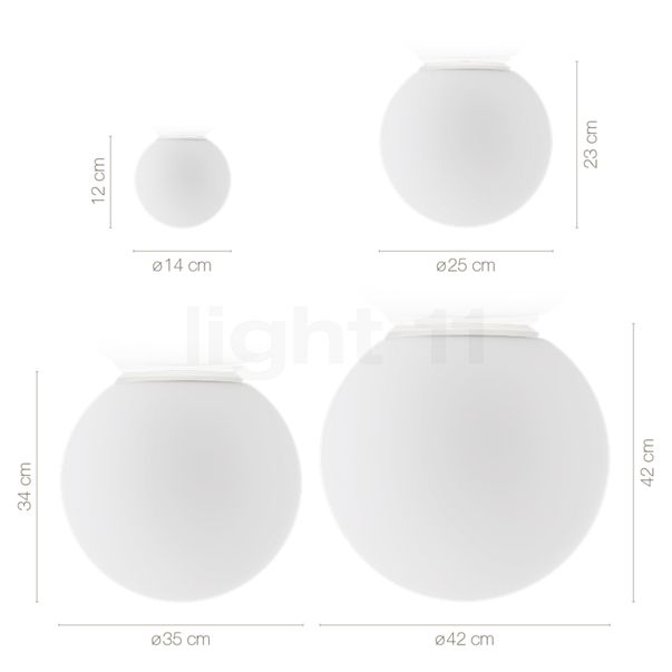 Measurements of the Artemide Dioscuri Parete/Soffitto ø14 cm in detail: height, width, depth and diameter of the individual parts.