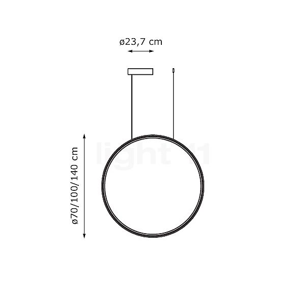 Artemide Discovery Vertical Sospensione LED negro - ø140 cm - regulable - alzado con dimensiones