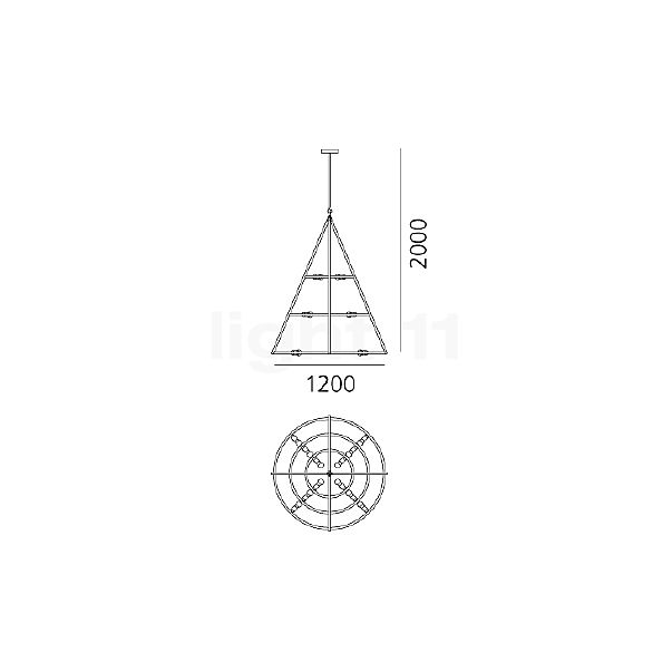 Artemide El Porís, lámpara de suspensión negro - ø120 cm - alzado con dimensiones
