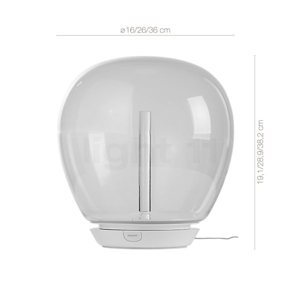 Measurements of the Artemide Empatia Tavolo LED ø26 cm, 20 W in detail: height, width, depth and diameter of the individual parts.