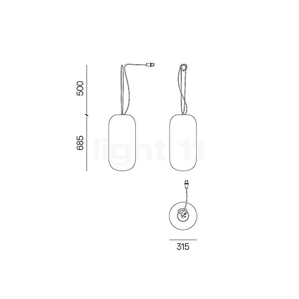 Artemide Gople Outdoor, lámpara de suspensión blanco - alzado con dimensiones