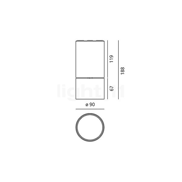 Artemide Hoy, foco de superficie LED blanco - 13° - regulable - alzado con dimensiones