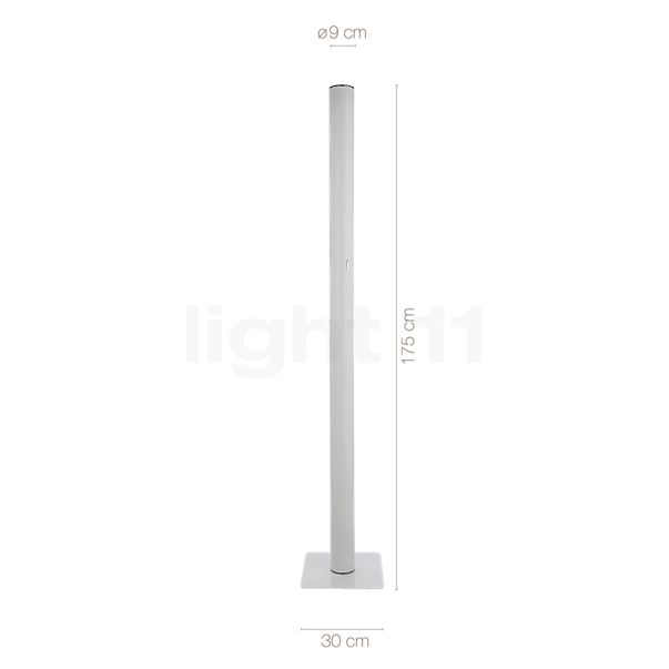 Dimensions du luminaire Artemide Ilio Lampadaire LED blanc - 3.000 K en détail - hauteur, largeur, profondeur et diamètre de chaque composant.