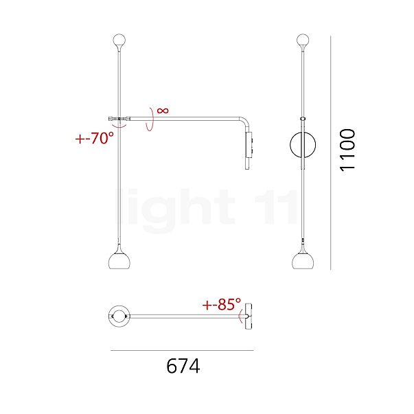 Artemide Ixa Arm Wall Light LED anthracite - 2,700 K sketch