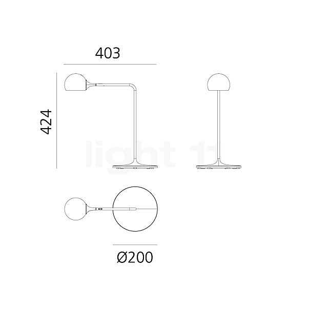 Artemide Ixa Lampada da tavolo LED antracite - 3.000 K - vista in sezione