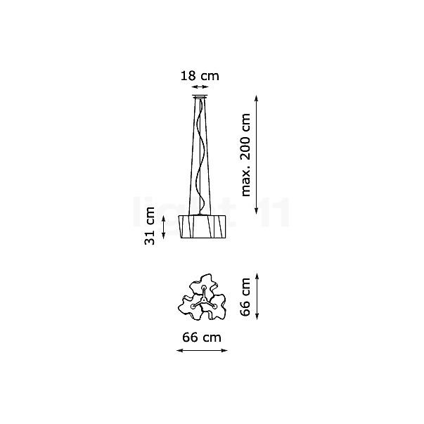 Artemide Logico Hanglamp 3x120° rook - 66 cm schets