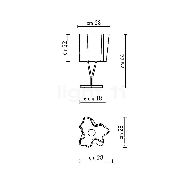 Artemide Logico, lámpara de sobremesa blanco - marco cromo - Mini - alzado con dimensiones