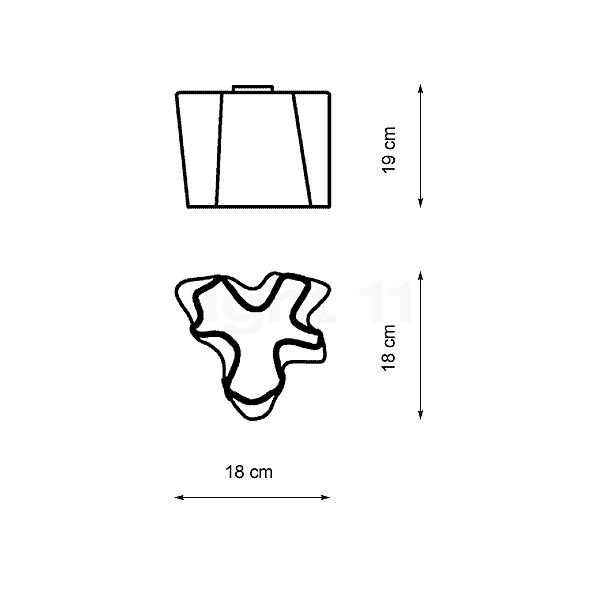 Artemide Logico, lámpara de techo blanco - Micro - alzado con dimensiones