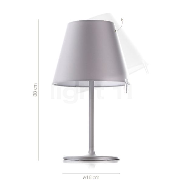 Measurements of the Artemide Melampo Notte aluminium grey in detail: height, width, depth and diameter of the individual parts.