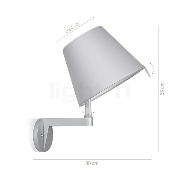 Measurements of the Artemide Melampo Parete aluminium grey in detail: height, width, depth and diameter of the individual parts.