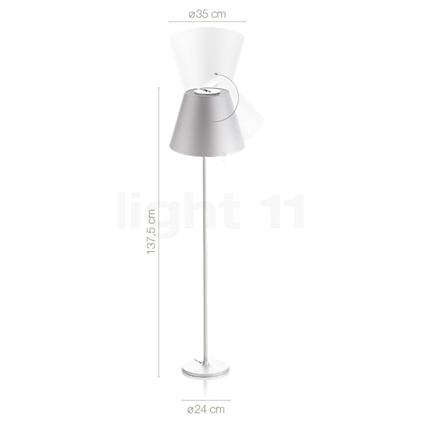 Dimensions du luminaire Artemide Melampo Terra gris aluminium - 35 cm en détail - hauteur, largeur, profondeur et diamètre de chaque composant.