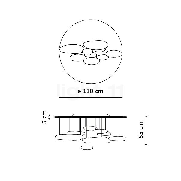 Artemide Mercury Sofitto LED 2.700 K - alzado con dimensiones