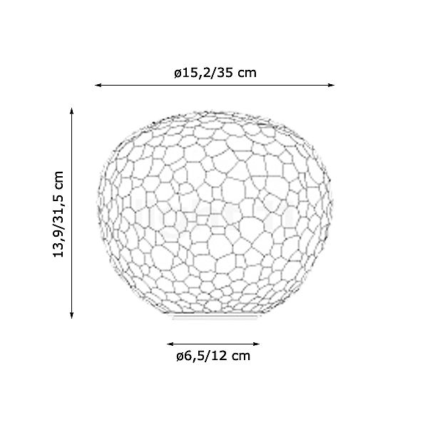 Artemide Meteorite Tavolo ø15,2 cm, conmutable - alzado con dimensiones