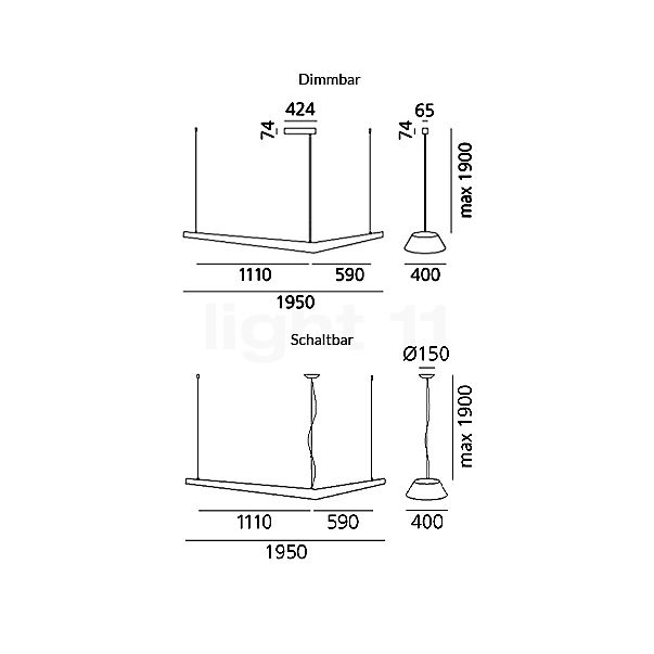 Artemide Mouette Asymmetric Sospensione LED schaltbar , Lagerverkauf, Neuware Skizze