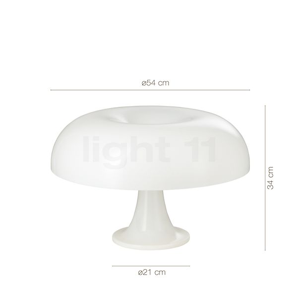 Dimensions du luminaire Artemide Nesso blanc en détail - hauteur, largeur, profondeur et diamètre de chaque composant.