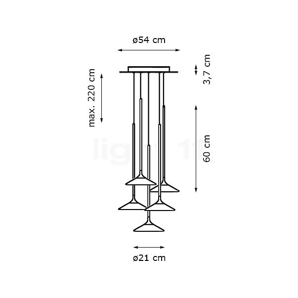 Artemide Orsa, lámpara de suspensión LED Cluster 5 focos - alzado con dimensiones