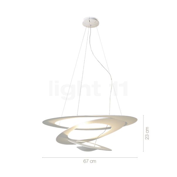 Dimensions du luminaire Artemide Pirce Sospensione LED blanc - 2.700 K - ø67 cm - 1-10 V en détail - hauteur, largeur, profondeur et diamètre de chaque composant.