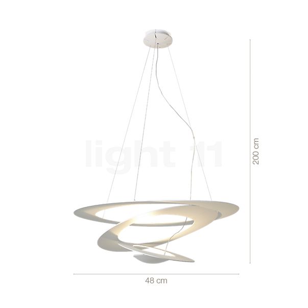 Dimensions du luminaire Artemide Pirce Sospensione LED blanc - 3.000 K - ø48 cm - 1-10 V en détail - hauteur, largeur, profondeur et diamètre de chaque composant.