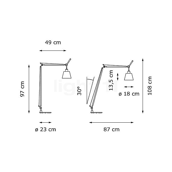 Artemide Tolomeo Basculante Lettura satin - vue en coupe