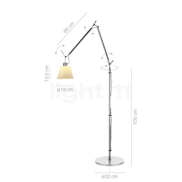 Measurements of the Artemide Tolomeo Basculante Terra parchment - B-goods - original box damaged - mint condition in detail: height, width, depth and diameter of the individual parts.
