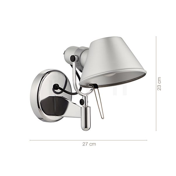 Measurements of the Artemide Tolomeo Faretto without Switch aluminium in detail: height, width, depth and diameter of the individual parts.