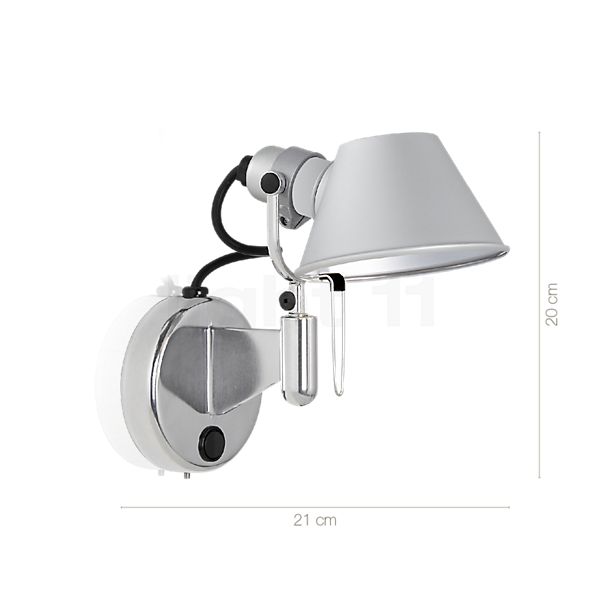 Measurements of the Artemide Tolomeo Micro Faretto LED aluminium - 2,700 K - with switch in detail: height, width, depth and diameter of the individual parts.