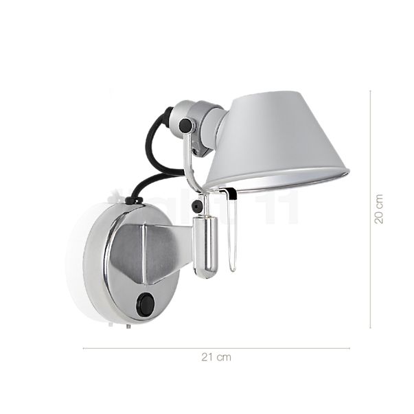 Målene for Artemide Tolomeo Micro Faretto aluminium - uden switch: De enkelte komponenters højde, bredde, dybde og diameter.