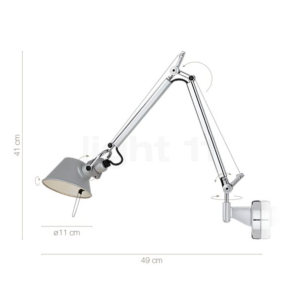 Measurements of the Artemide Tolomeo Micro Parete black in detail: height, width, depth and diameter of the individual parts.