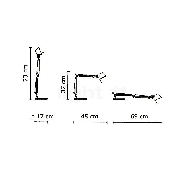 Artemide Tolomeo Micro Tavolo aluminium - med Bordben skitse