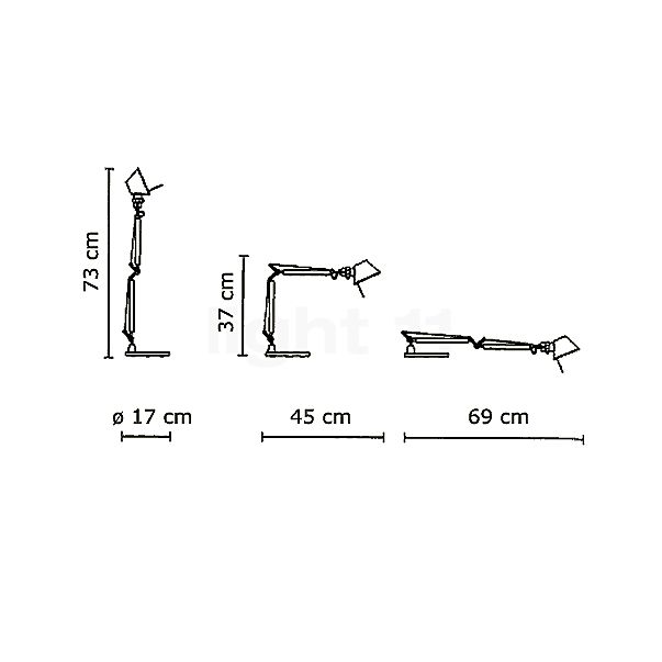 Artemide Tolomeo Micro Tavolo blanco - con pie de la lámpara - alzado con dimensiones