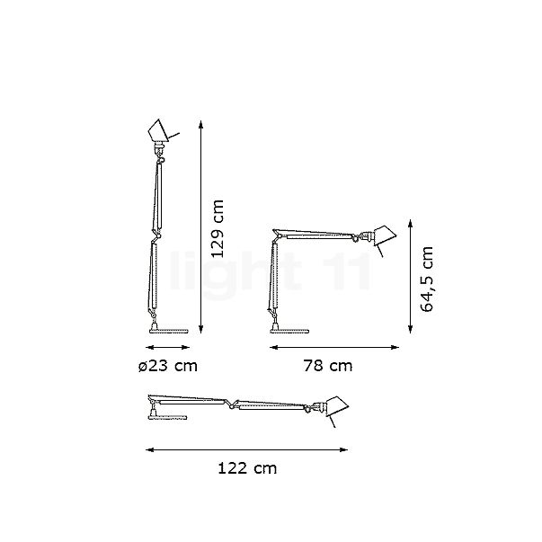 Artemide Tolomeo Tavolo noir - avec pied de lampe - vue en coupe