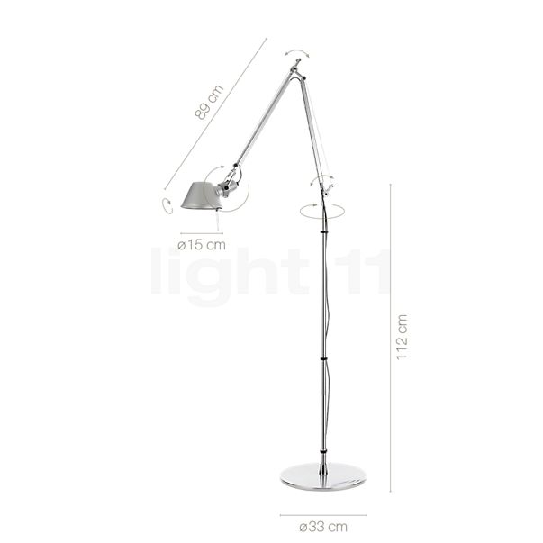 Measurements of the Artemide Tolomeo Terra black in detail: height, width, depth and diameter of the individual parts.