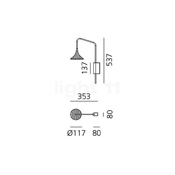 Artemide Unterlinden Lampada da parete LED ottone - 3.000 K - vista in sezione