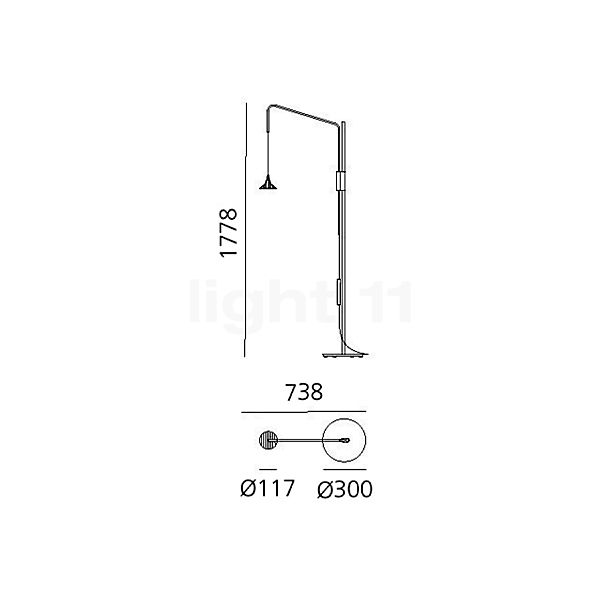 Artemide Unterlinden Lampada da terra LED ottone - 3.000 K - vista in sezione