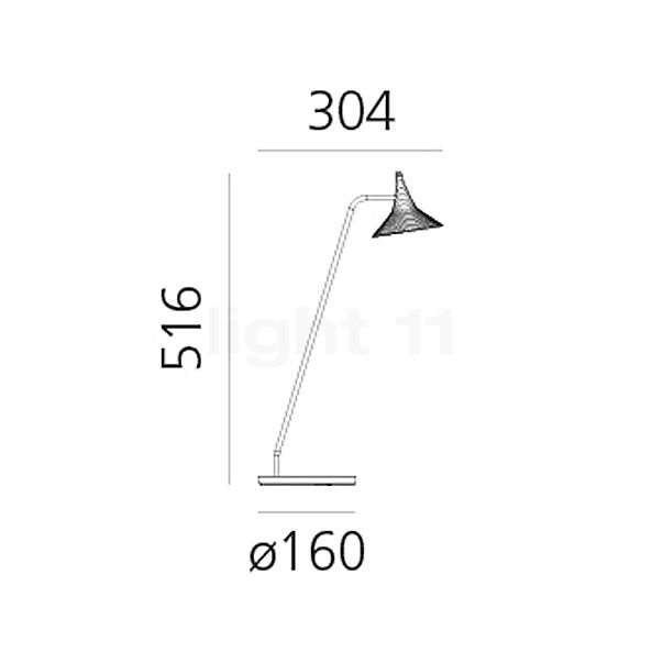 Artemide Unterlinden Tavolo LED aluminio - 2.700 K - alzado con dimensiones