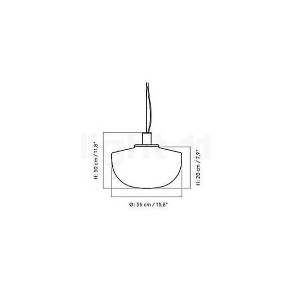 Audo Copenhagen Vidrio de repuesto para Bank lámpara de suspensión ahumado , artículo en fin de serie - alzado con dimensiones