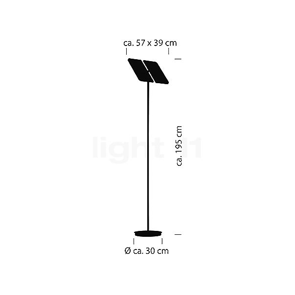 Bankamp Book Plus, lámpara de pie LED 2 focos negro - alzado con dimensiones